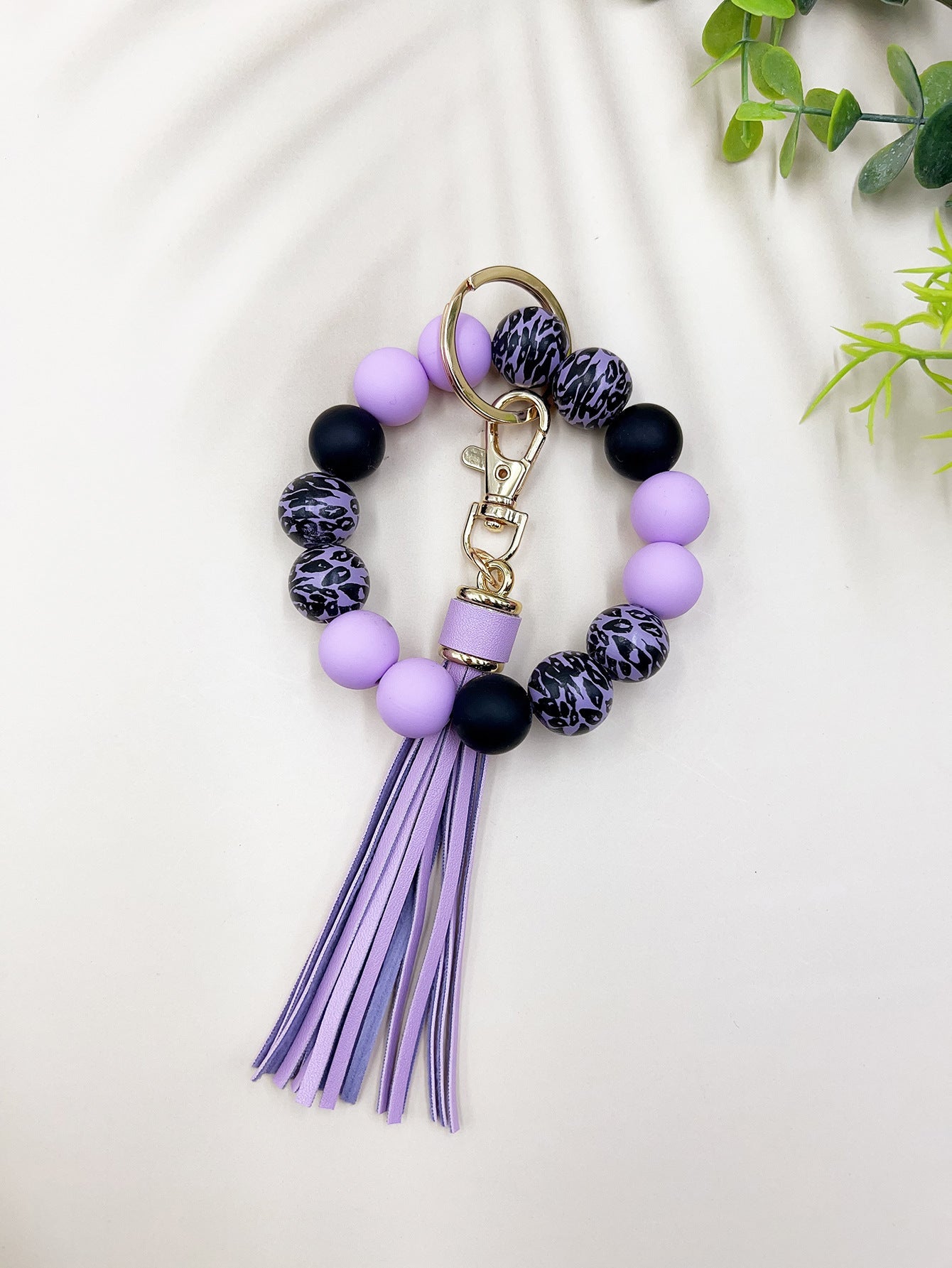 Wholesale Colorful Leopard Bead Bracelet Keychain ACC-KC-JiuYa015