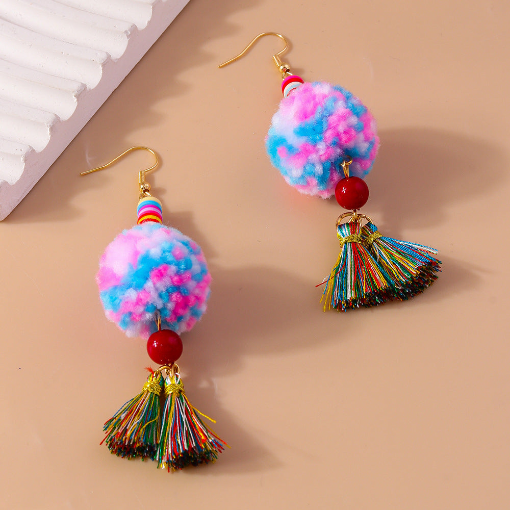 Wholesale Geometric tassel ear hooks and earrings pompom earrings