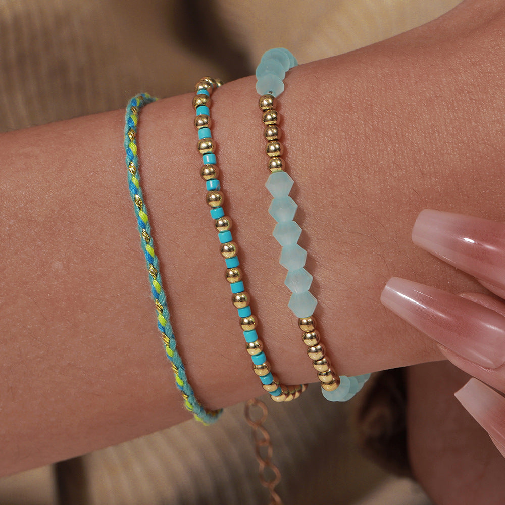Wholesale Bohemian Beaded Bracelet Set,  Geometric Alloy Glass Beads,  Trendy Charm Bracelets for Women,  Jewelry Accessory