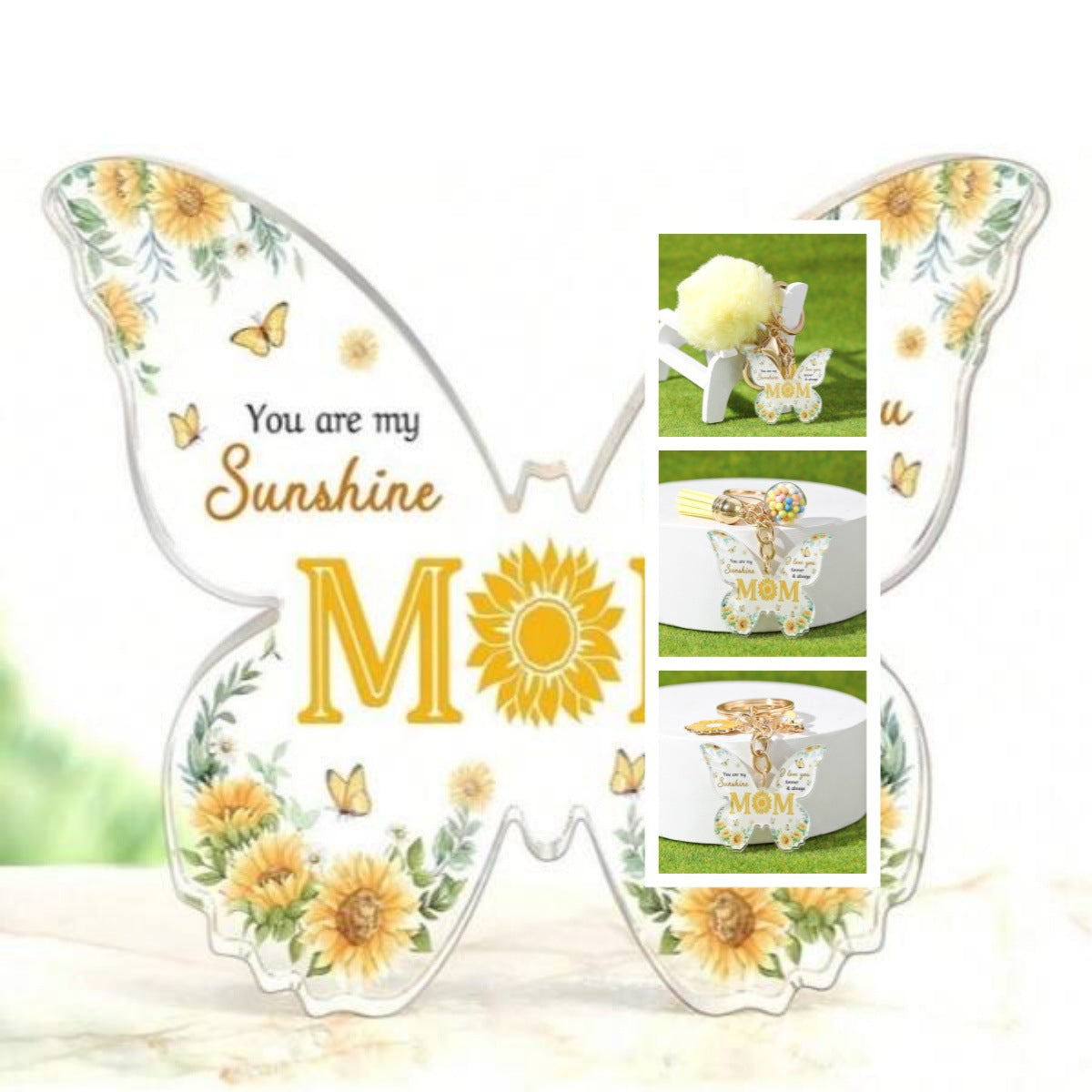 Wholesale Ladies MOM Acrylic Butterfly Color Print Heart Keychain Charm Mother's Day Gift Keychain Women's Hand ACC-KC-HuiWen004