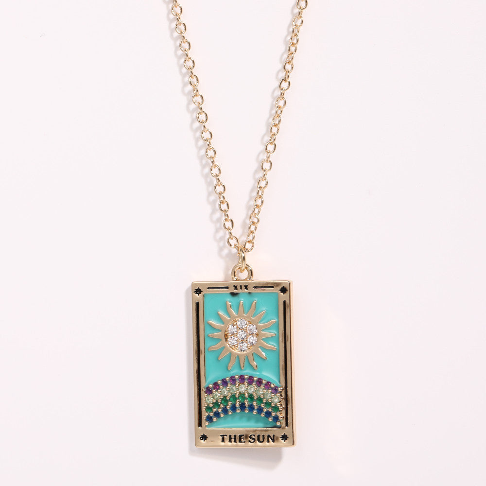 Wholesale Gold-plated Tarot Card TAROT Necklace with Diamond and Oil Square Cards ACC-NE-Jipei009