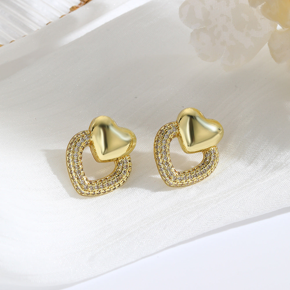 Wholesale  personality copper plated 18k zircon love earrings