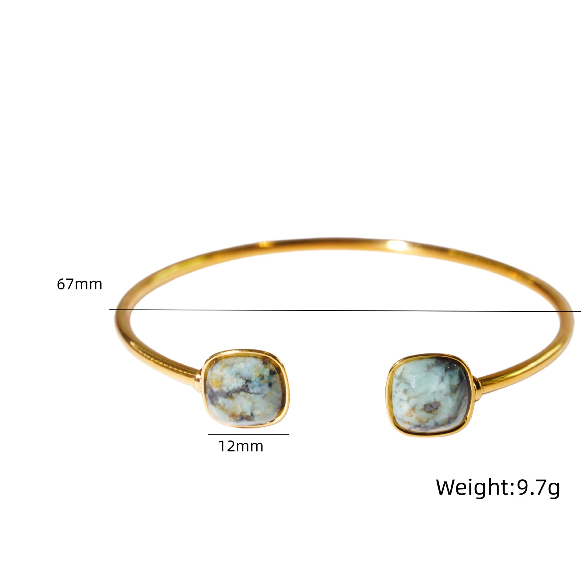 Wholesale Modern Minimalist Double Gemstone Inlaid Stainless Steel Open Bracelet Fashion Accessory Boutique Resale Gift
