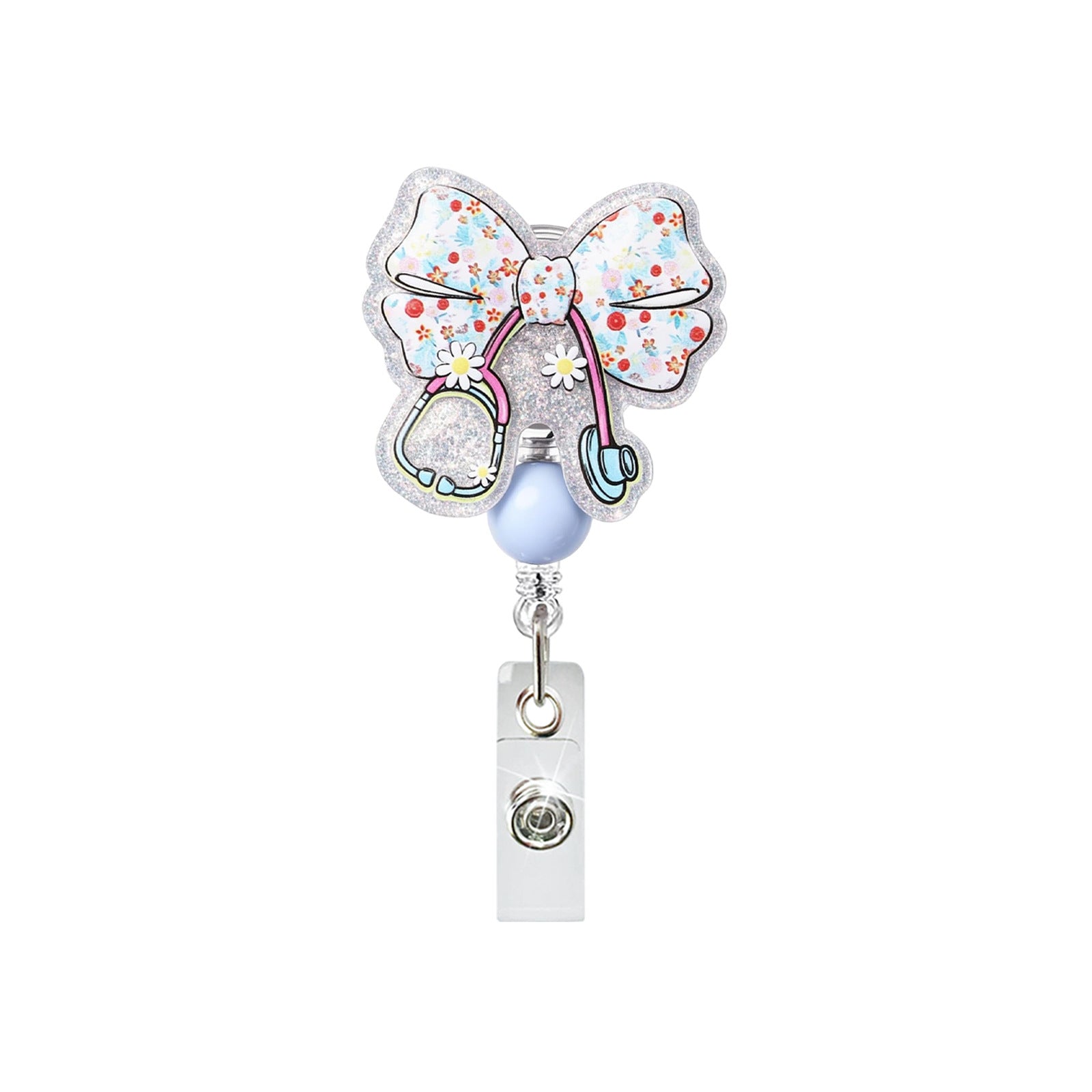 Wholesale Acrylic Beaded Leopard Print Bowknot Retractable Badge Holder - Fashion Accessory for Resale