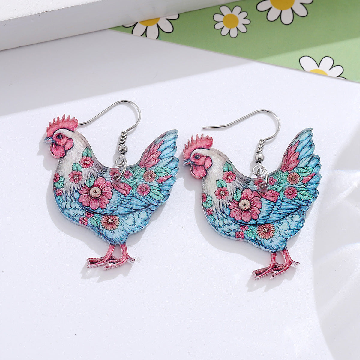Wholesale Western Farm Flower Hen Pendant Earrings