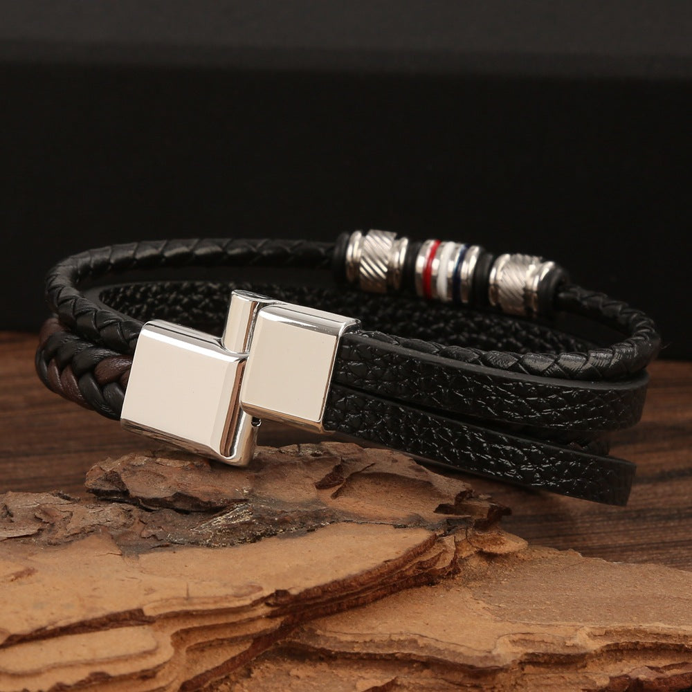 Wholesale Men's Bracelet Leather Hand Braided Alloy Bracelet ACC-BT-Hongx012