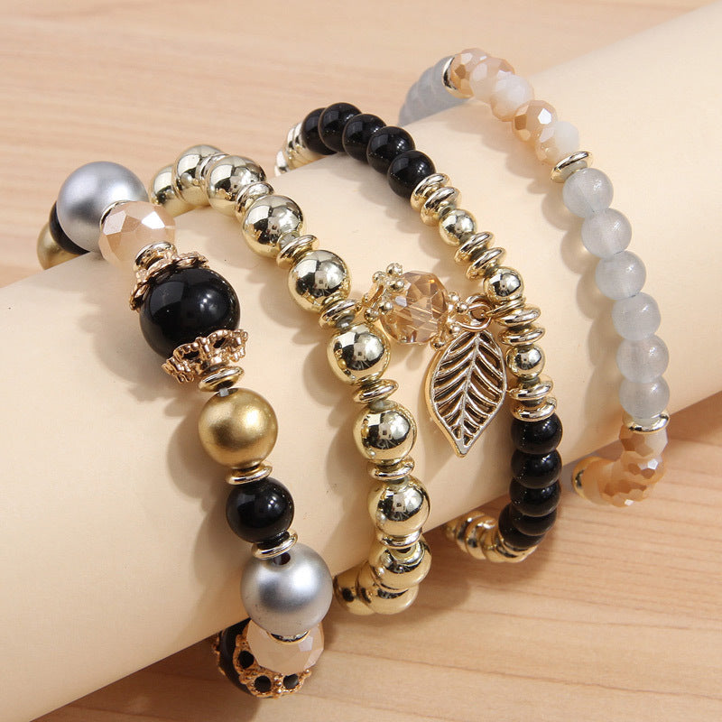 Wholesale Branch and Leaf Crystal Bead Pendants Versatile Multi-layered Bead Bracelets Layered Bracelet Set ACC-BT-Weiy021