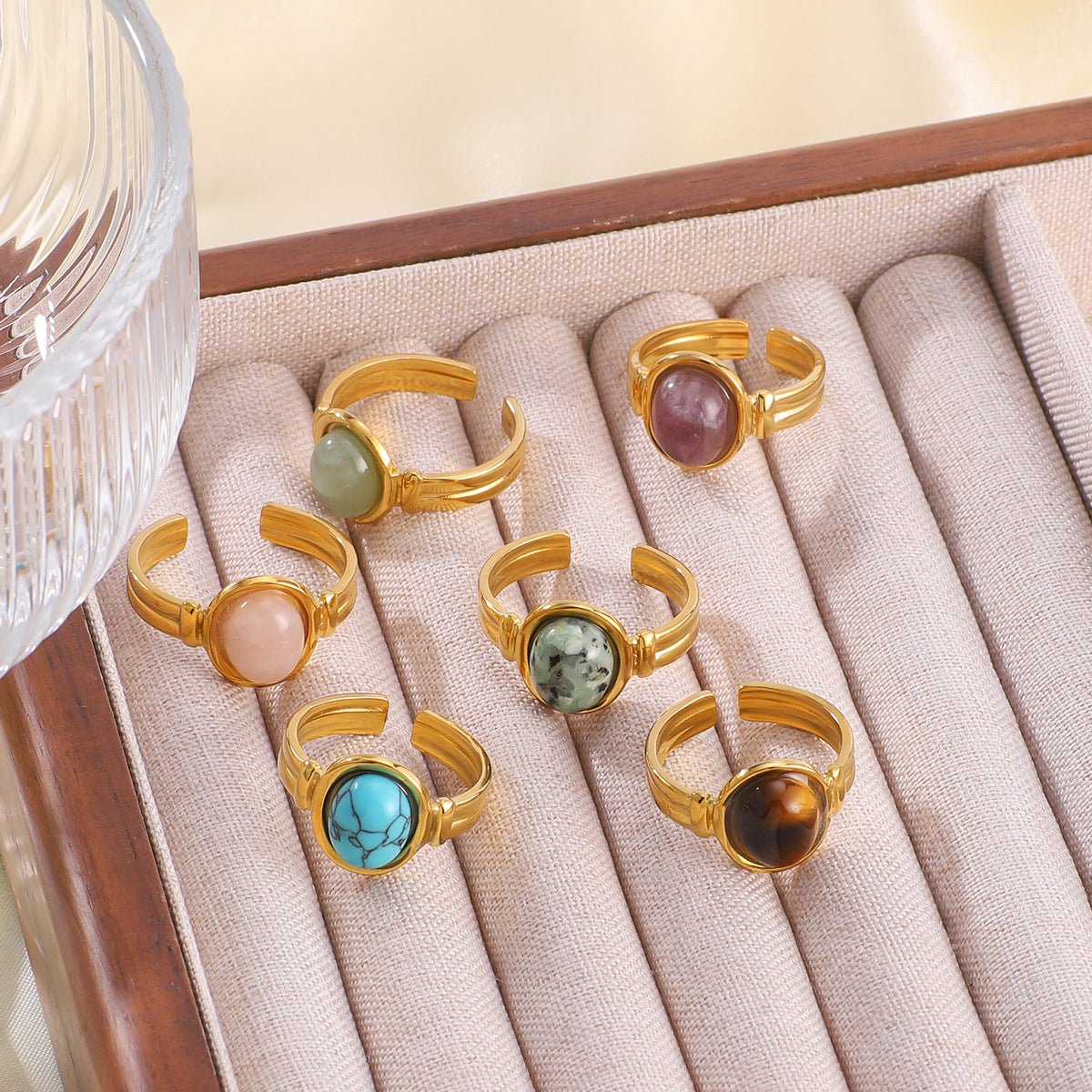 Wholesale Light Luxury Natural Crystal Stone Tiger's Eye Stone Stainless Steel Ring