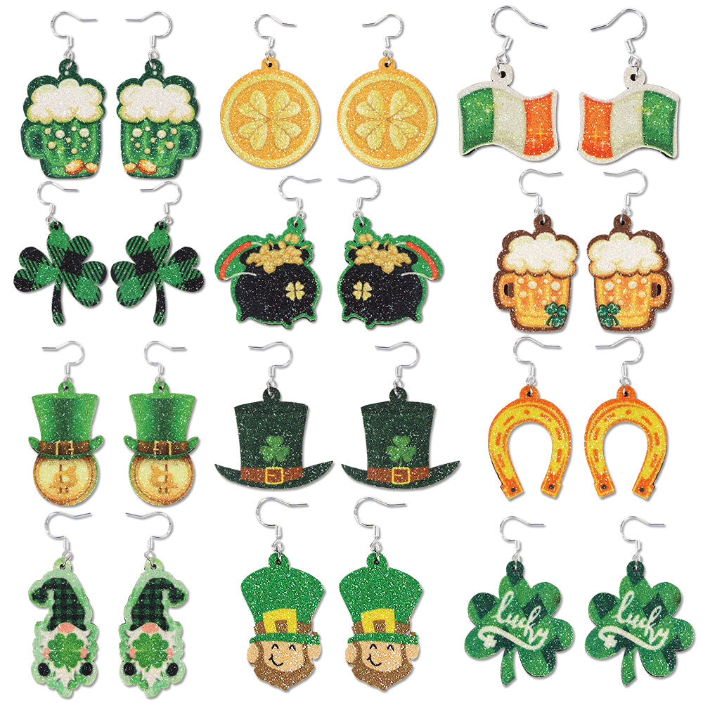 Wholesale St. Patrick's Day Earrings Green Clover Hat Earrings