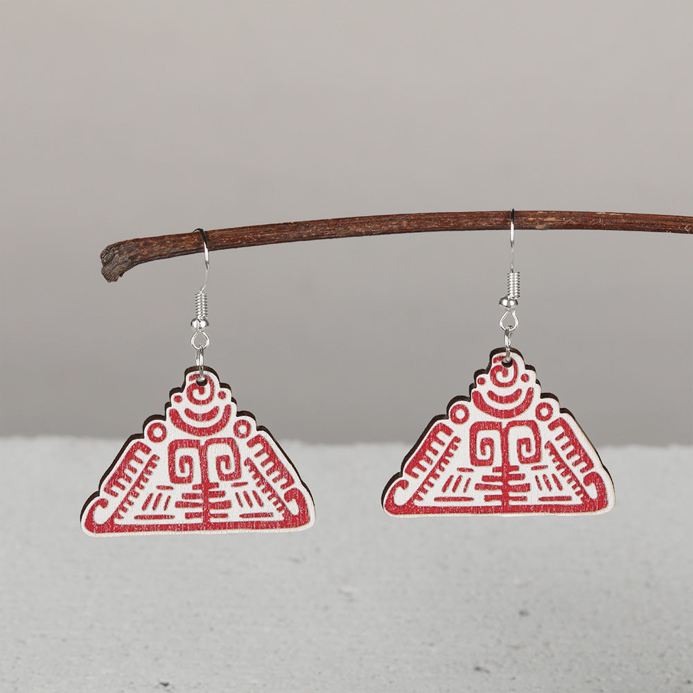 Wholesale wooden animal and Mayan image earrings