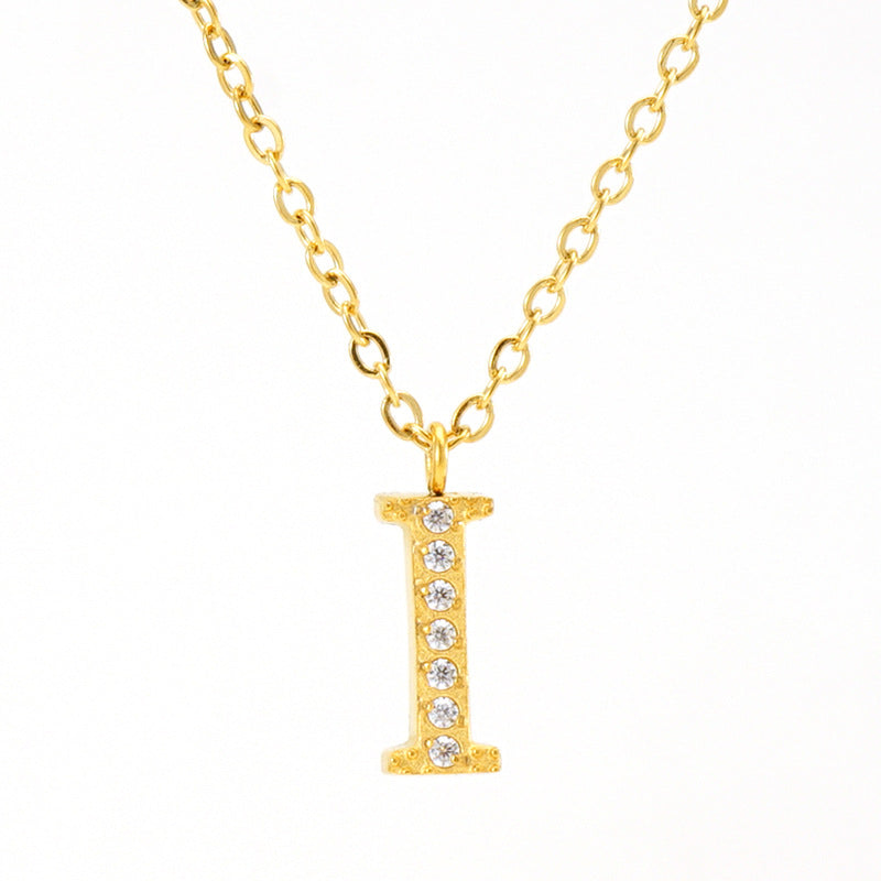 Wholesale  titanium steel diamond letter necklace English clavicle chain
