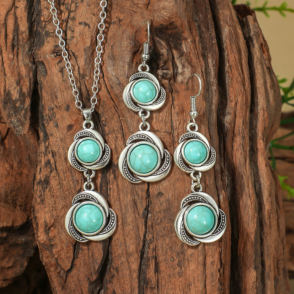 Wholesale Bohemian Turquoise Long Pendant Earrings Set for Party Jewelry Accessory