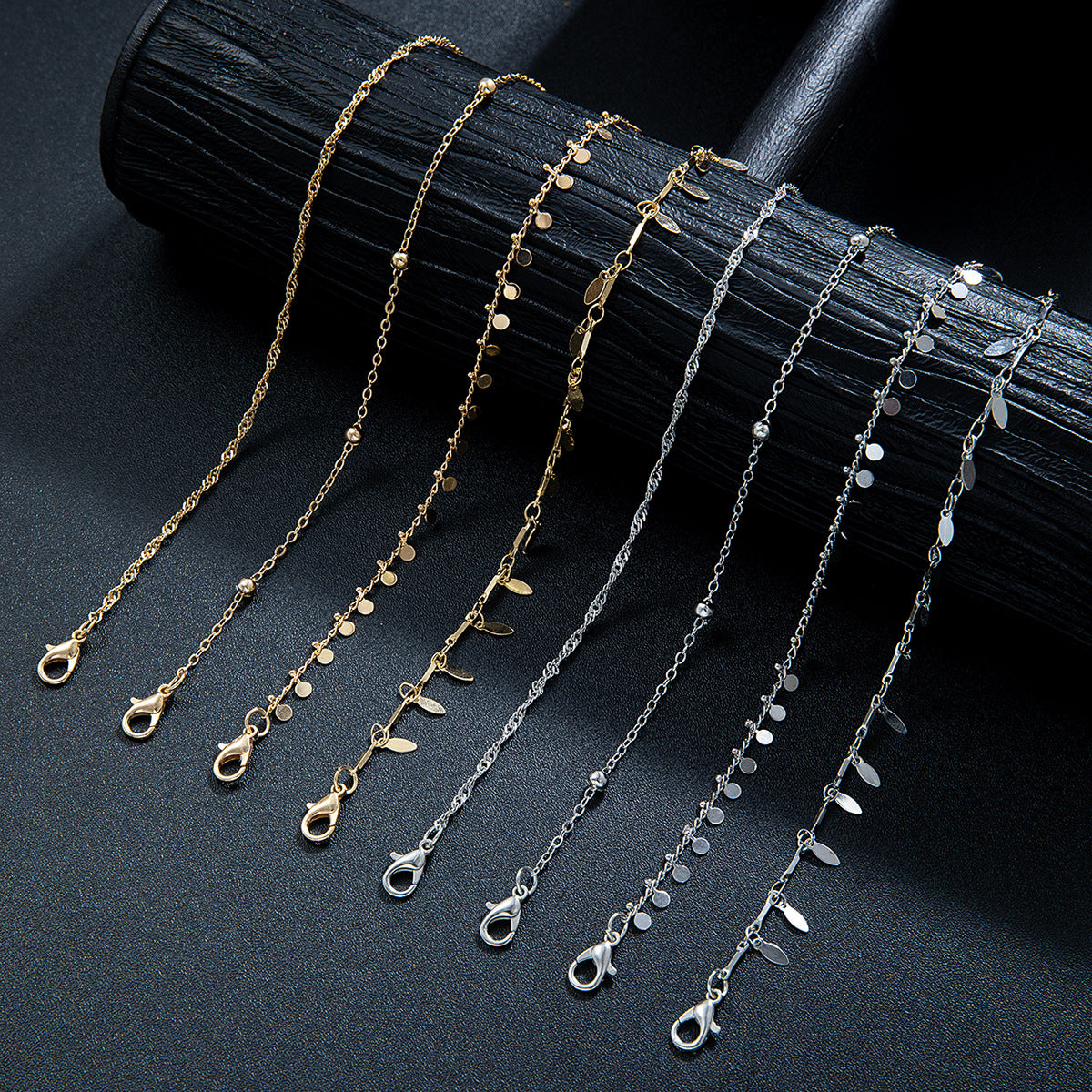 Wholesale Stacked Oval Disc Tassel Pendant Metal Chain Anklet