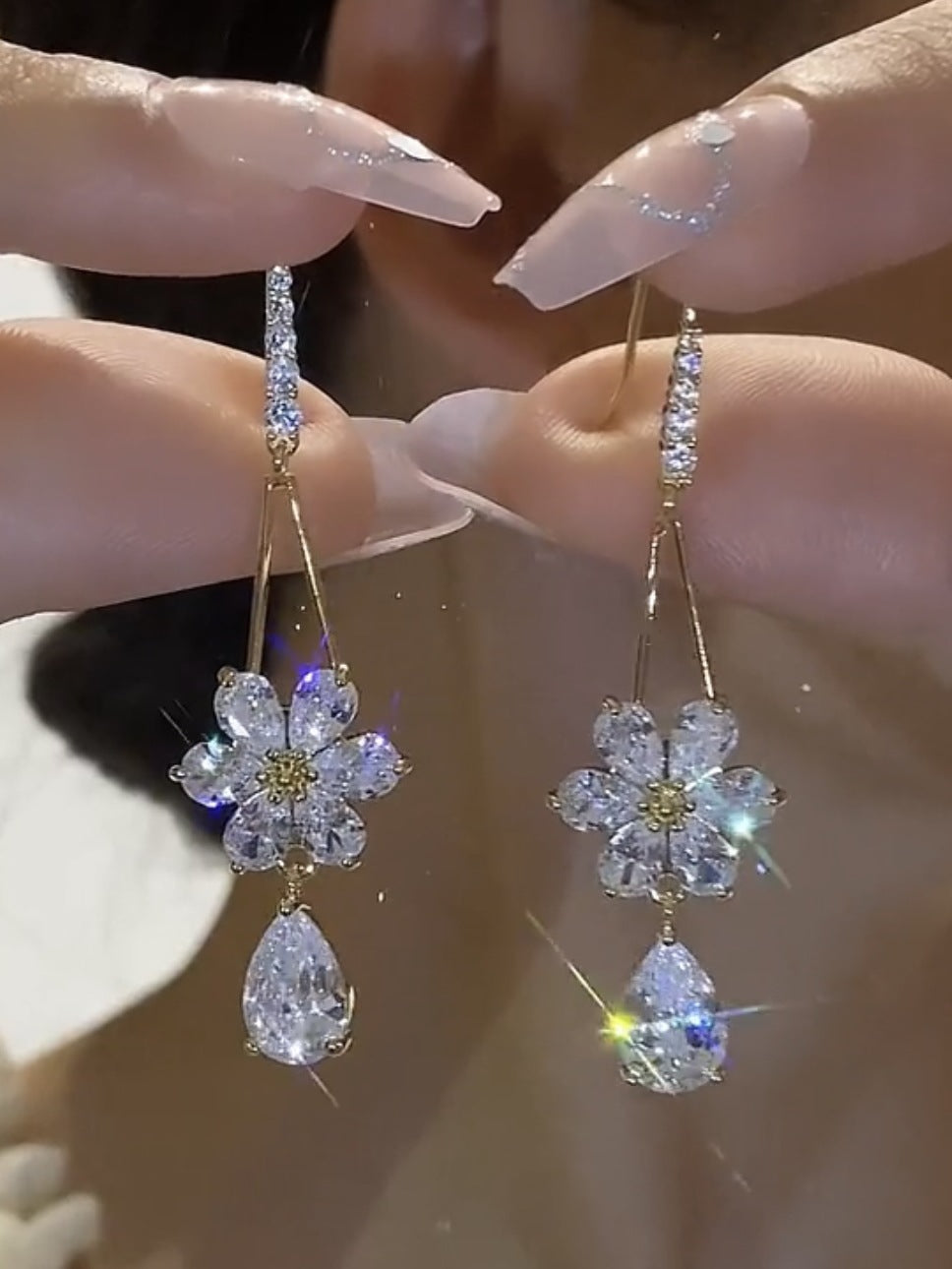 Wholesale full diamond flower drop earrings