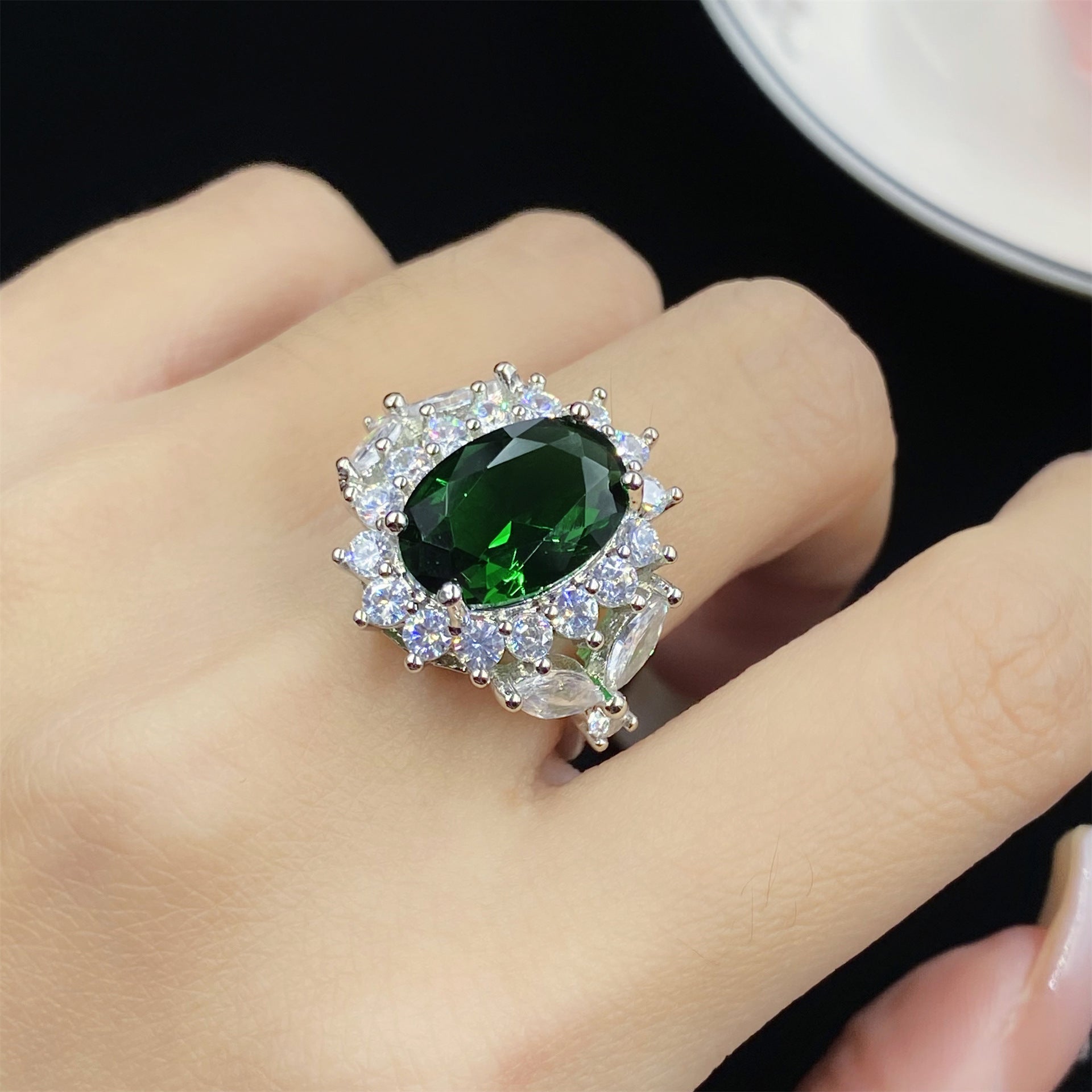 Wholesale Emerald Tourmaline Full Diamond Earrings and Necklace Set ACC-NE-KaLuoqi002