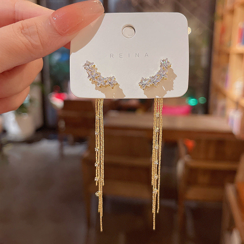Wholesale light luxury long tassel zircon earrings