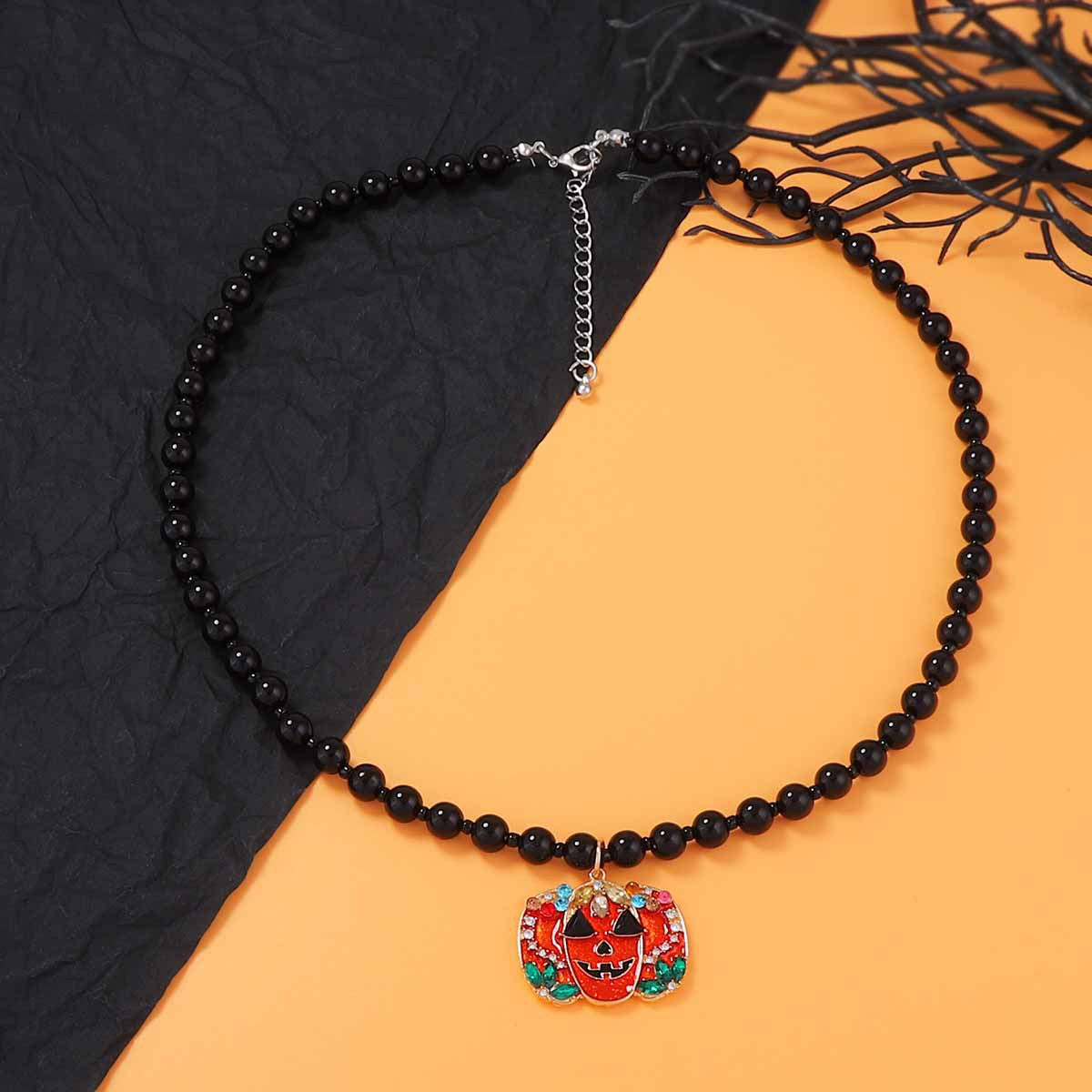 Wholesale Gothic  Beaded Alloy Micro-Inlaid Zircon Pumpkin Necklace