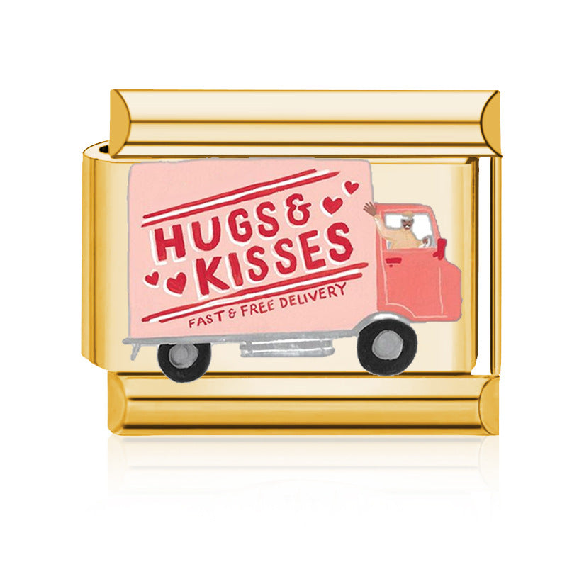 Wholesale 9mm Italian Charm Starter Bracelets DIY Pink Heart Series Stainless Steel Composable Bracelet