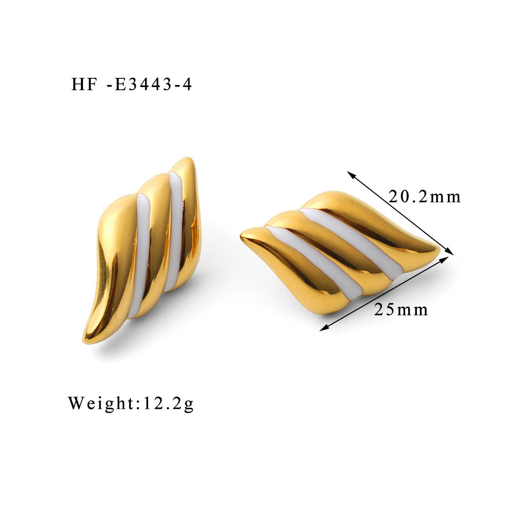 Wholesale Geometric Angel Wings White Black Oil Drop Edged Zircon Earrings Stainless Steel Earrings ACC-ES-ChengBing001