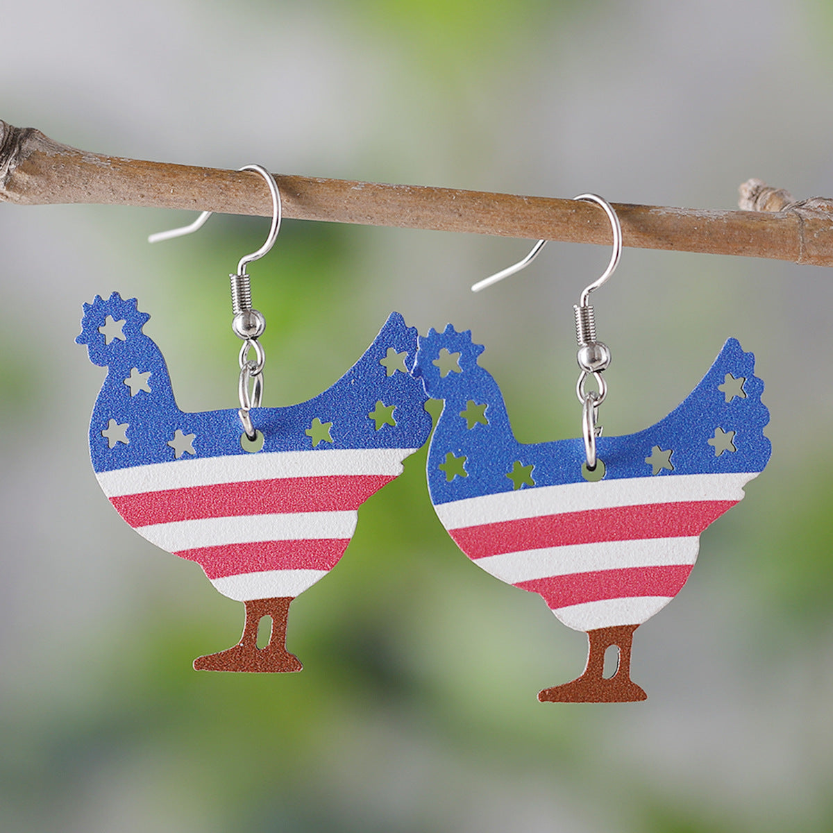 Wholesale American Independence Day Star Slippers Lightning Sunflower Hat Wooden Double Sided Earrings ACC-ES-ChuLian012