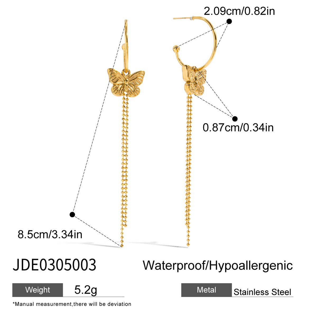 Wholesale Bohemian 18K gold stainless steel bow tassel C-shaped earrings