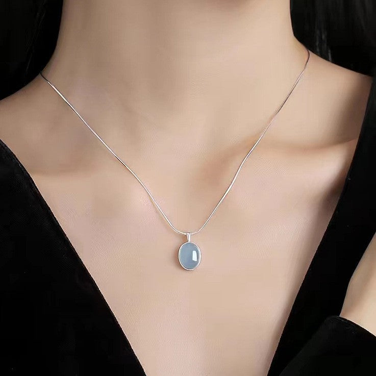 Wholesale S925 Sterling Silver Aquamarous Pendant Necklace