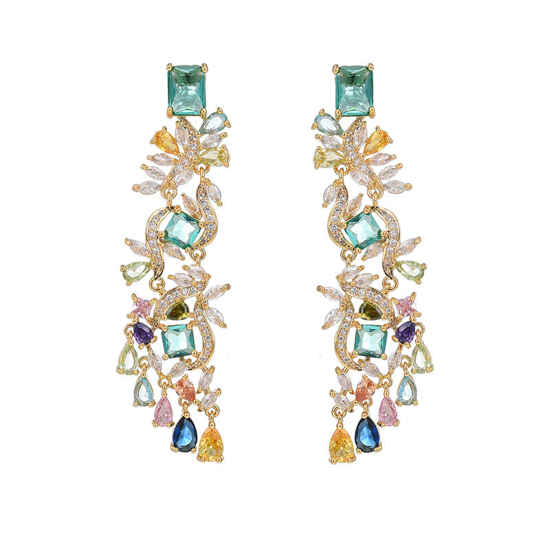 Wholesale S925 silver needle micro inlaid zircon colorful flower drop earrings