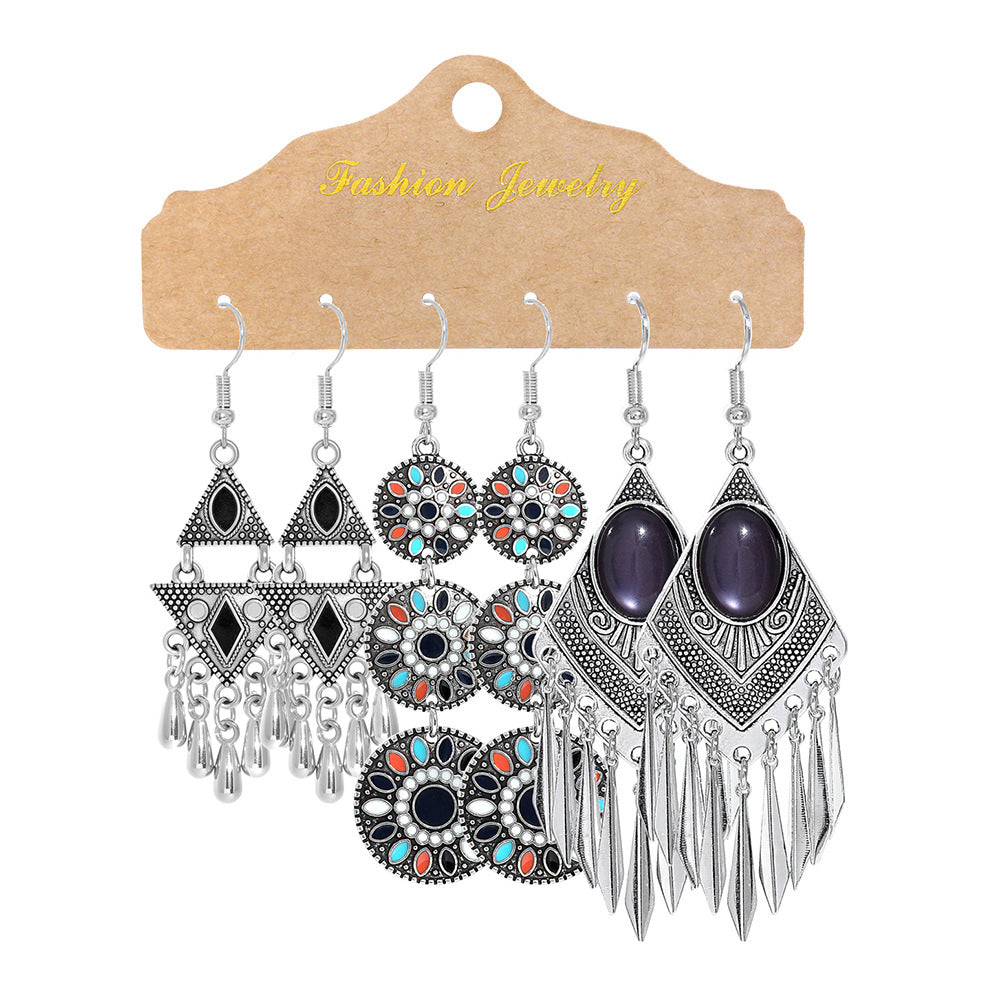 Wholesale Bohemian Floral Geometric Earring Set Zinc Alloy Fashion Accessory for Boutique Resale