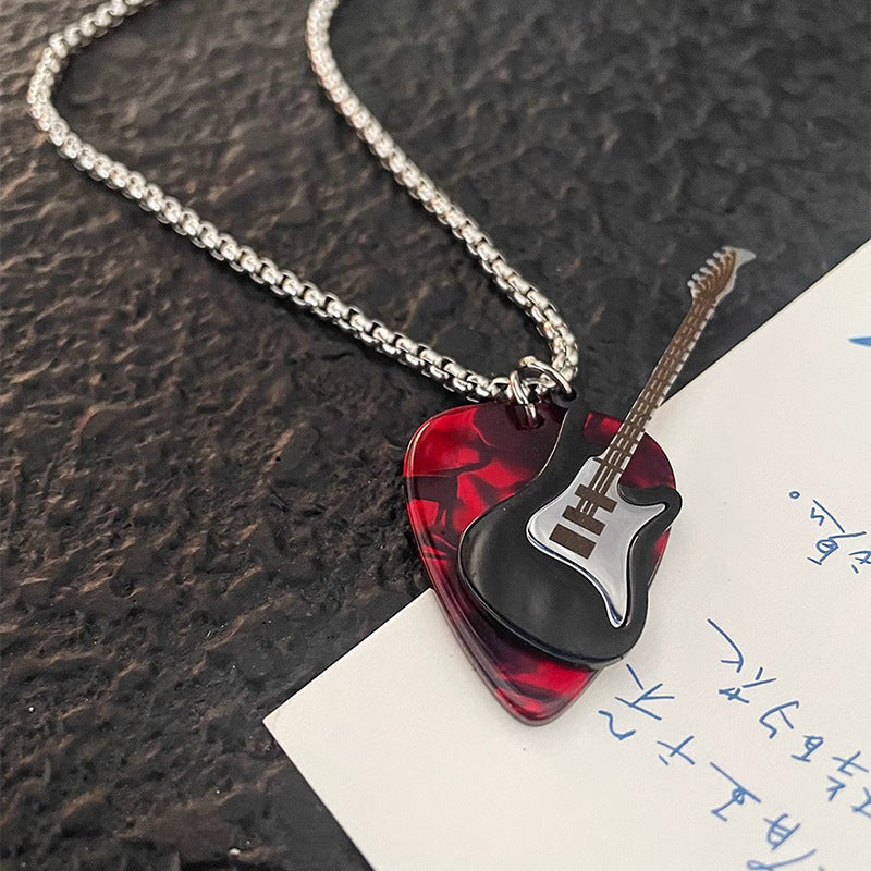 Wholesale Titanium Steel Rock and Roll Music Guitar Necklace
