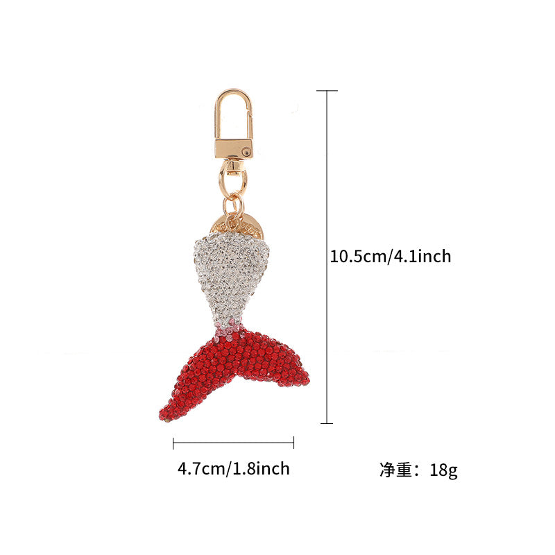 Wholesale diamond-encrusted cartoon mermaid keychain double-sided fish tail keychain