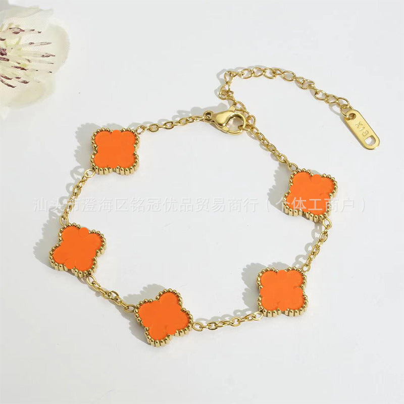 Wholesale Gold Plated Stainless Steel Four Leaf Clover Bracelet Fashion Jewelry for Women