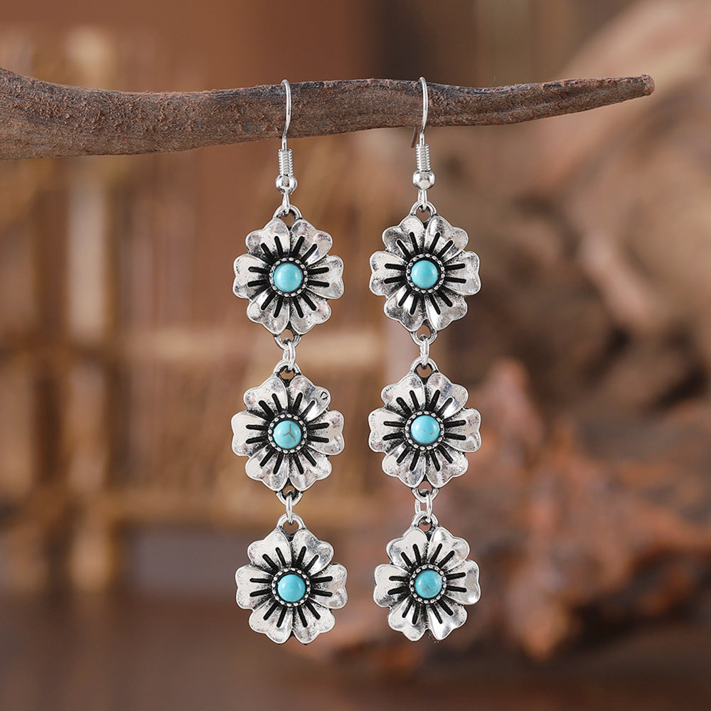 Wholesale  retro small flower turquoise earrings bracelet