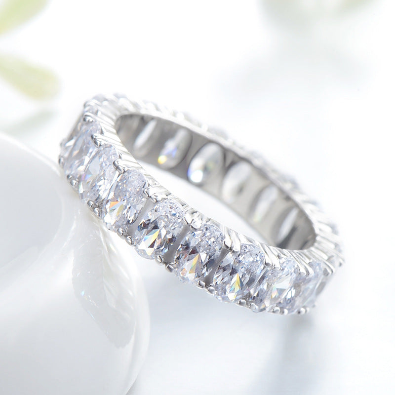 Wholesale S925 Sterling Silver Luxury Diamond Egg Shape Ring