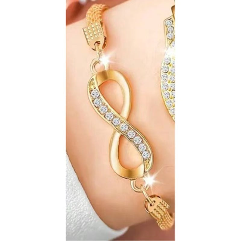 Wholesale Chic Heart Rhinestone Bangle and Butterfly Pendant Jewelry Set - Golden Alloy Fashion Accessory for Women Gift