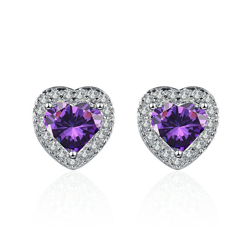 Wholesale  Love Micro Set Simulation Diamond Super Flash  Zircon Heart-shaped Earrings