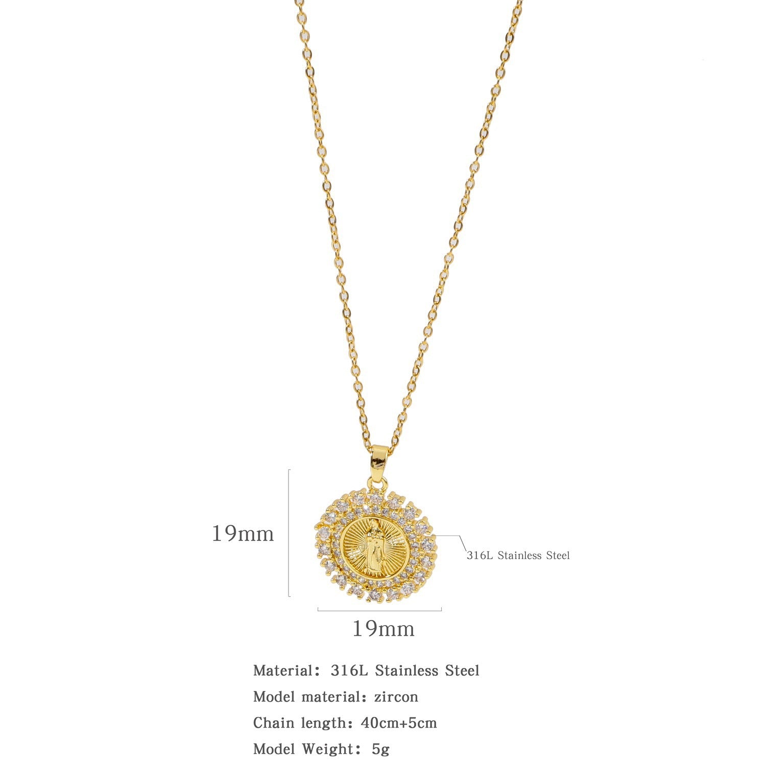 Wholesale Copper Inlaid Zircon Virgin Mary Necklace Fashion Jewelry for Women
