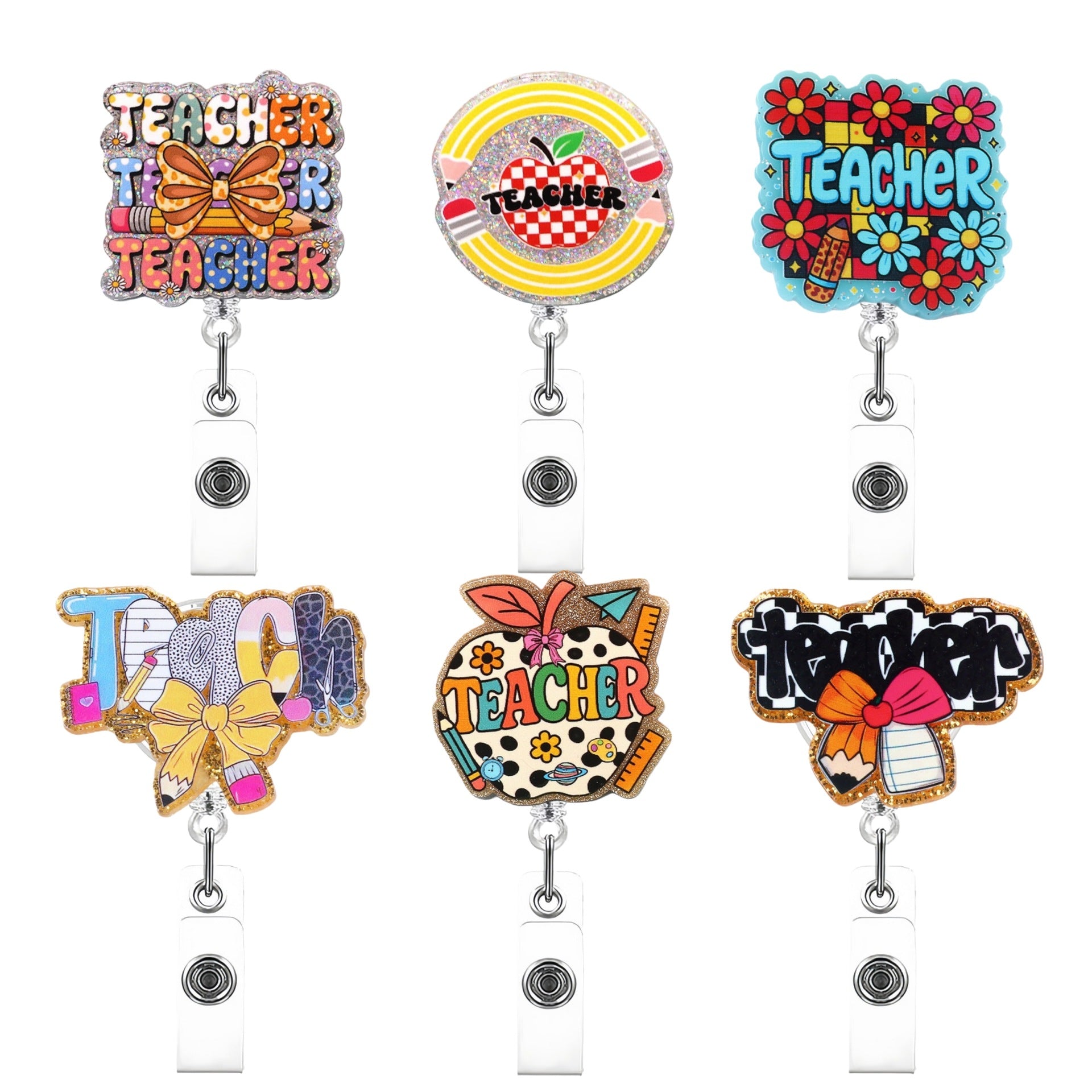 Wholesale Stylish Glitter Retractable Badge Reel - Plastic Telescopic ID Card Holder for School,  Party Favor