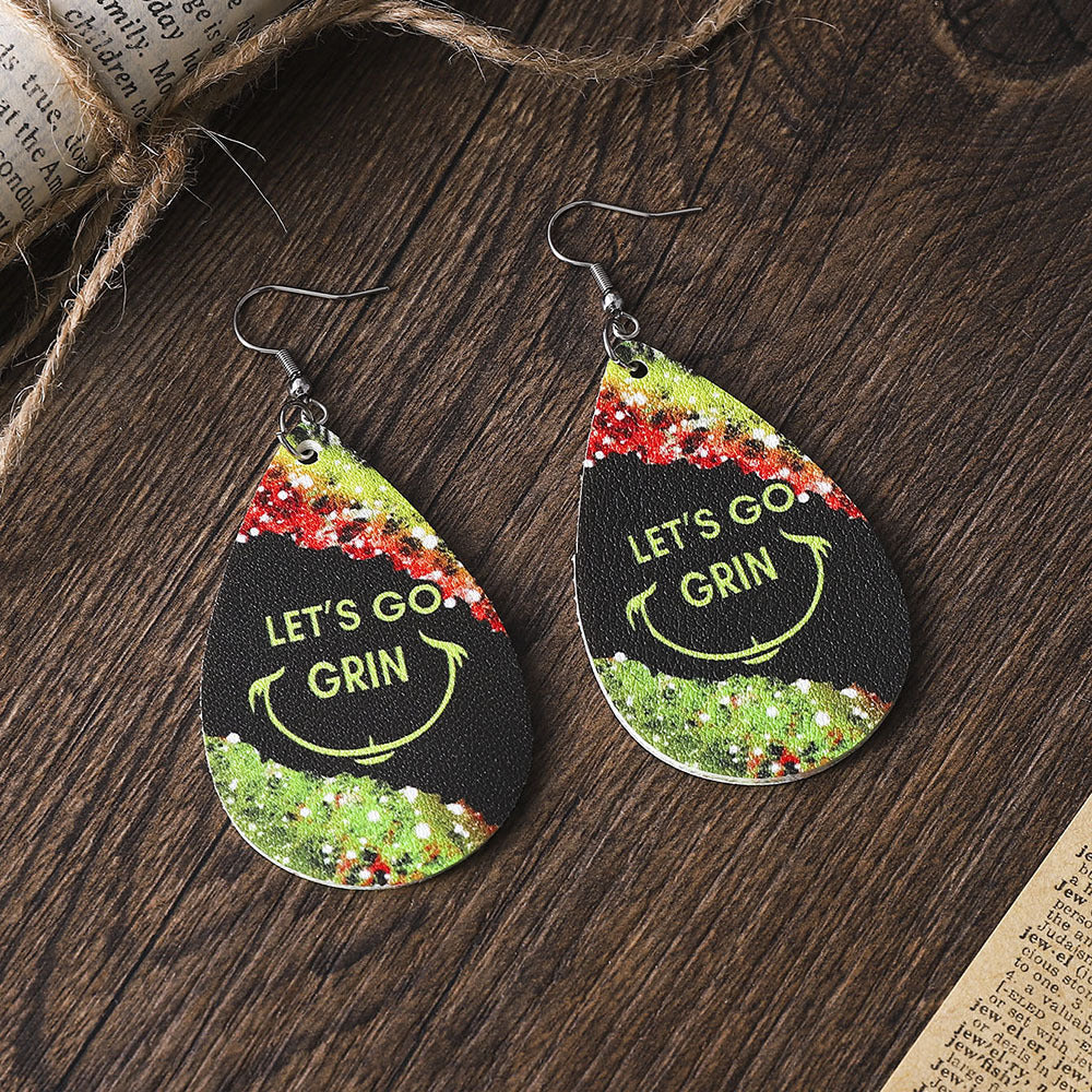 Wholesale St. Patrick's Day Crystal Double Sided PU Leather Earrings ACC-ES-ChuLian089