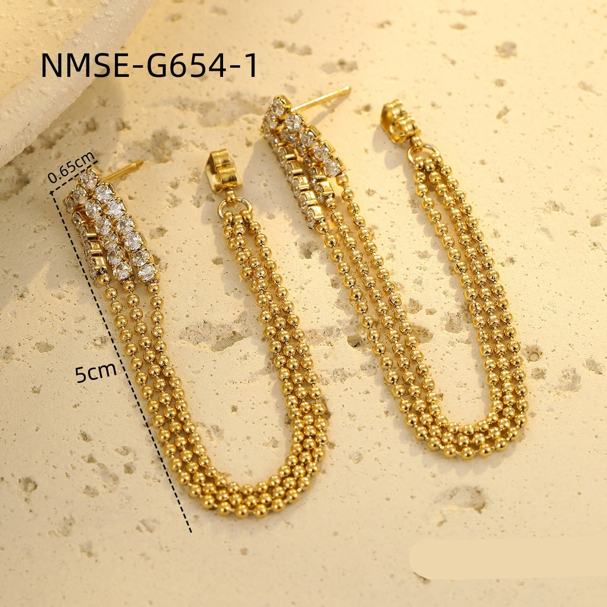 Wholesale  stainless steel  zircon tassel 18K earrings