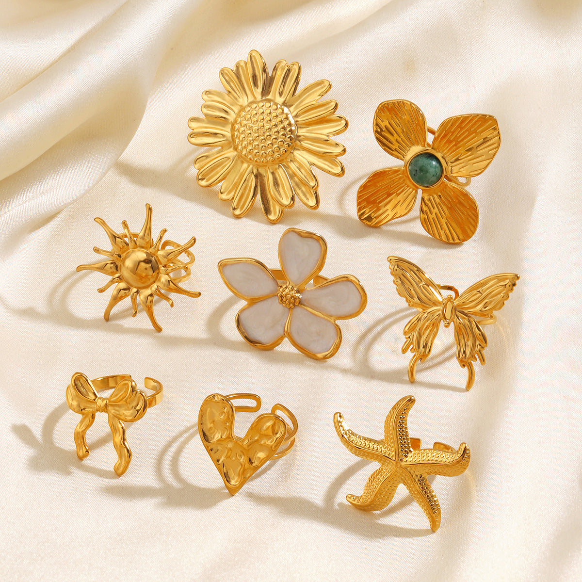 Wholesale Stainless Steel Fashion Rings with Heart,  Starfish,  and Butterfly Motifs Chic Jewelry Accessory for Gifts
