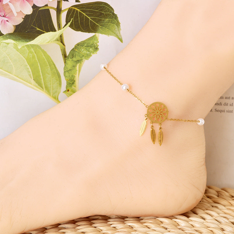 Wholesale Pearl Chain Butterfly Tassel Anklets ACC-AS-JinLang002