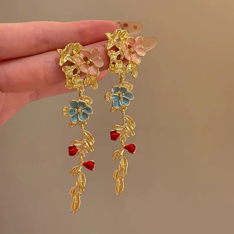 Wholesale Oil painting flower tassel earrings