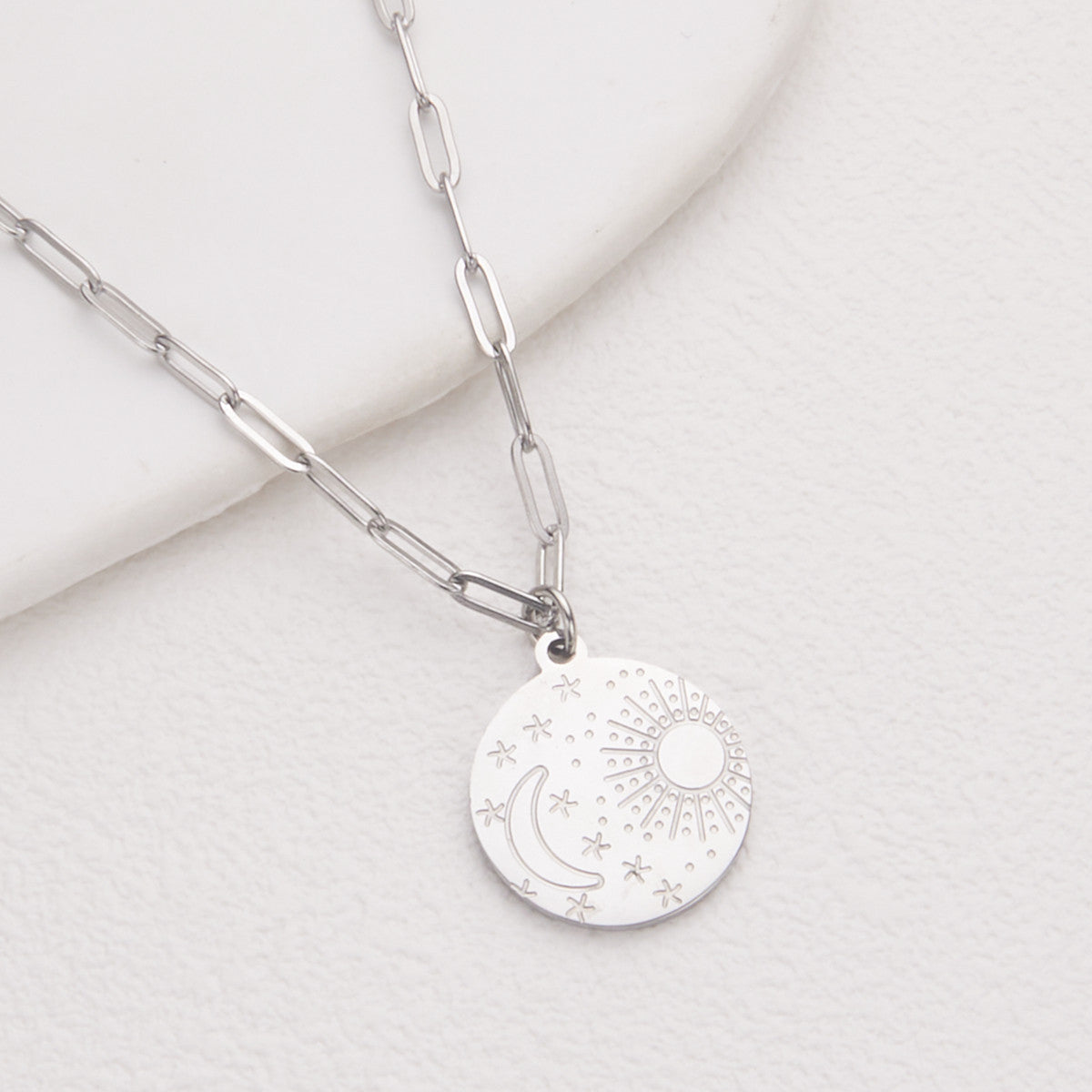 Wholesale Stainless steel  silver gold star Moon Sun round  necklace