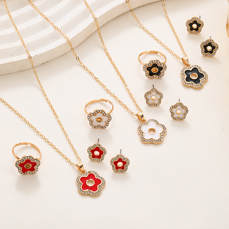 Wholesale Diamond Dripping Hollow Five-pointed Star Necklace Ring Earring Sets ACC-NE-ChaoKai010