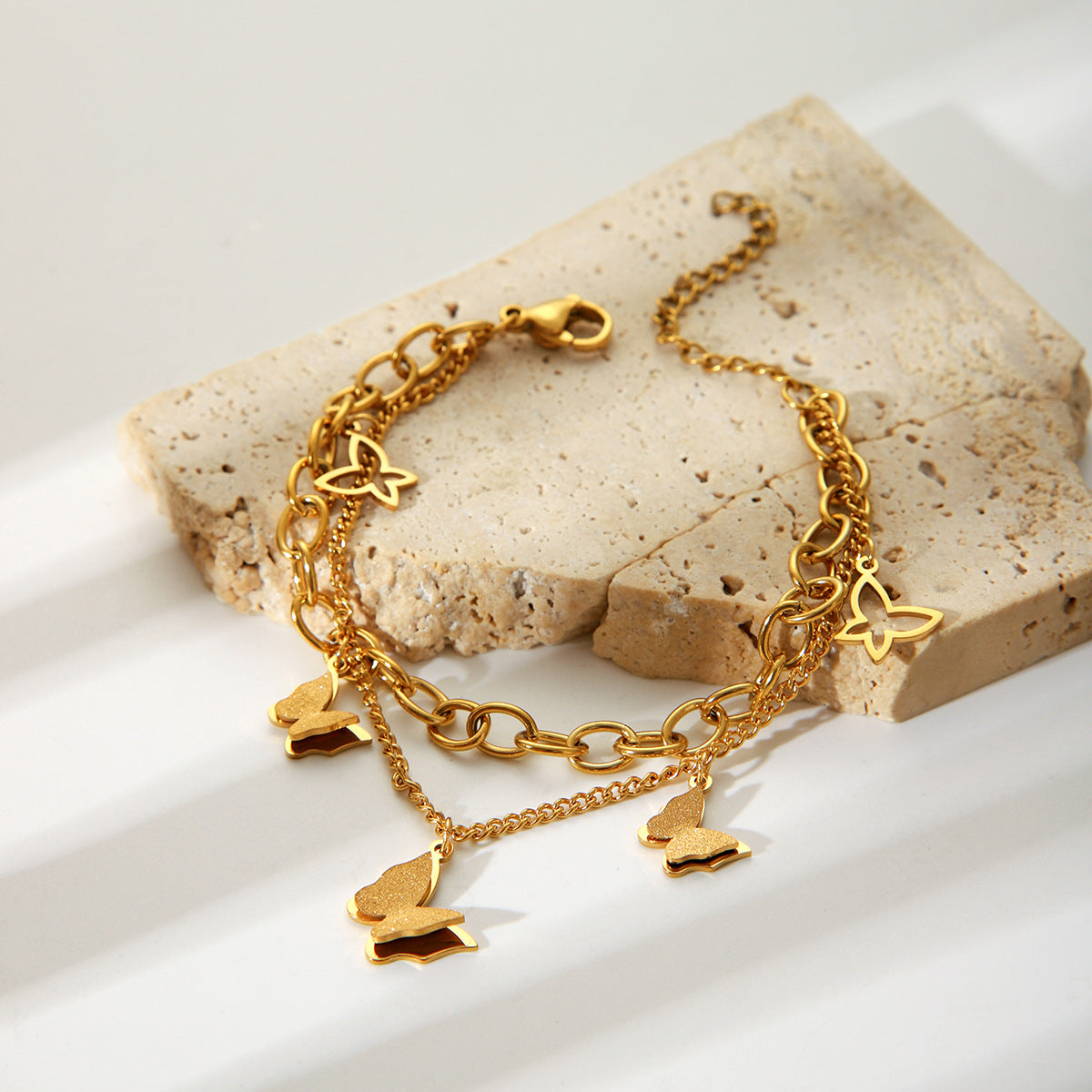 Wholesale 18k Gold Stainless Steel Double Layer Stacked Wear Bracelet