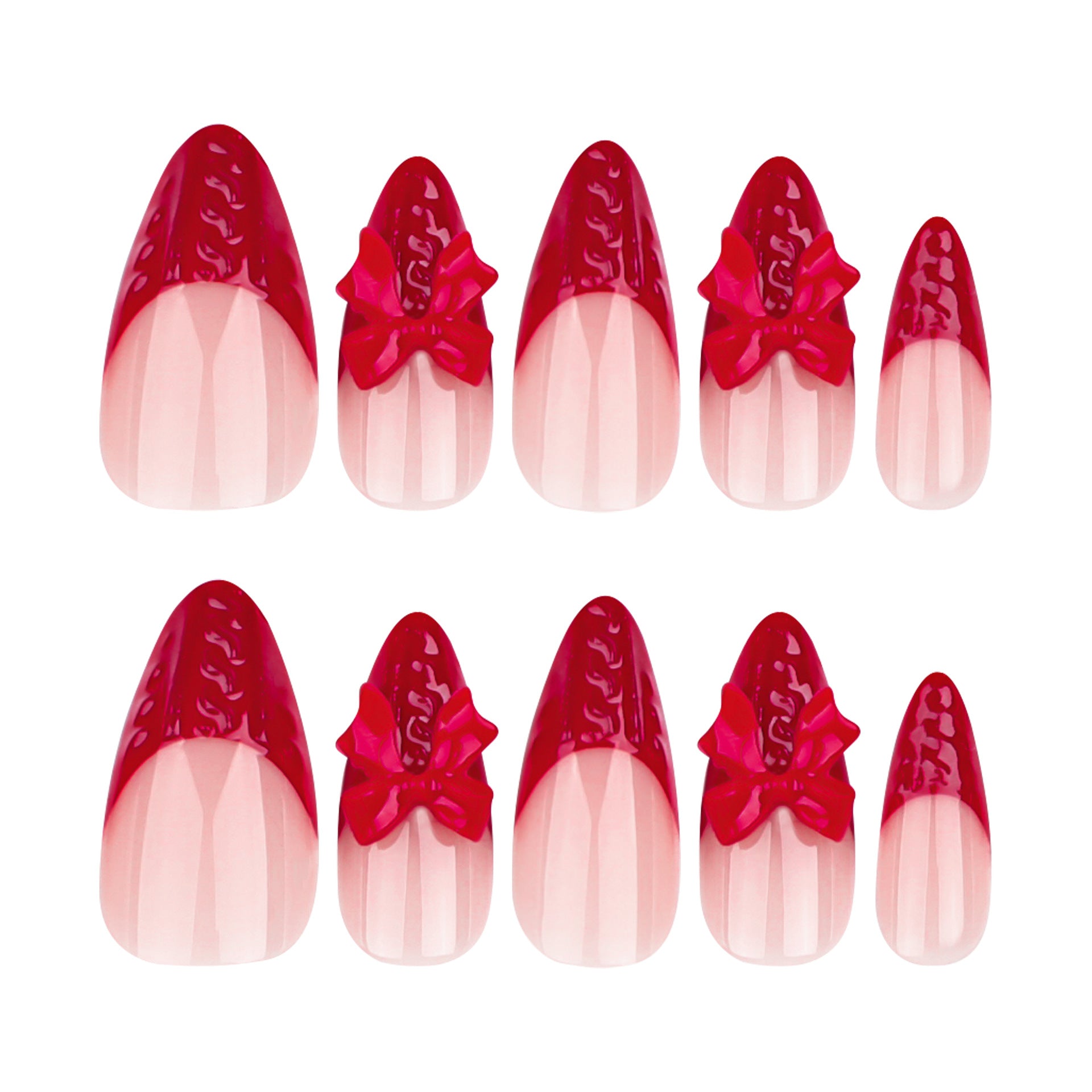 Wholesale 24 Pieces/box Christmas Red Bow Press-on Nails Kits Nail Stickers ACC-NS-LeFan089