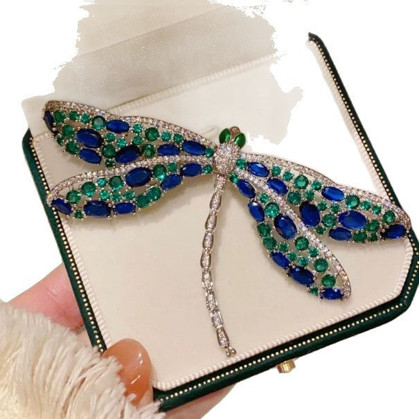 Wholesale Light luxury blue and green hollow dragonfly brooch