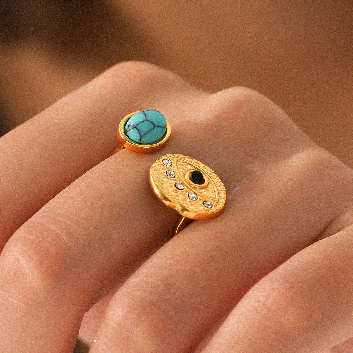 Wholesale Stainless Steel Open Turquoise Devil' s Eye Ring