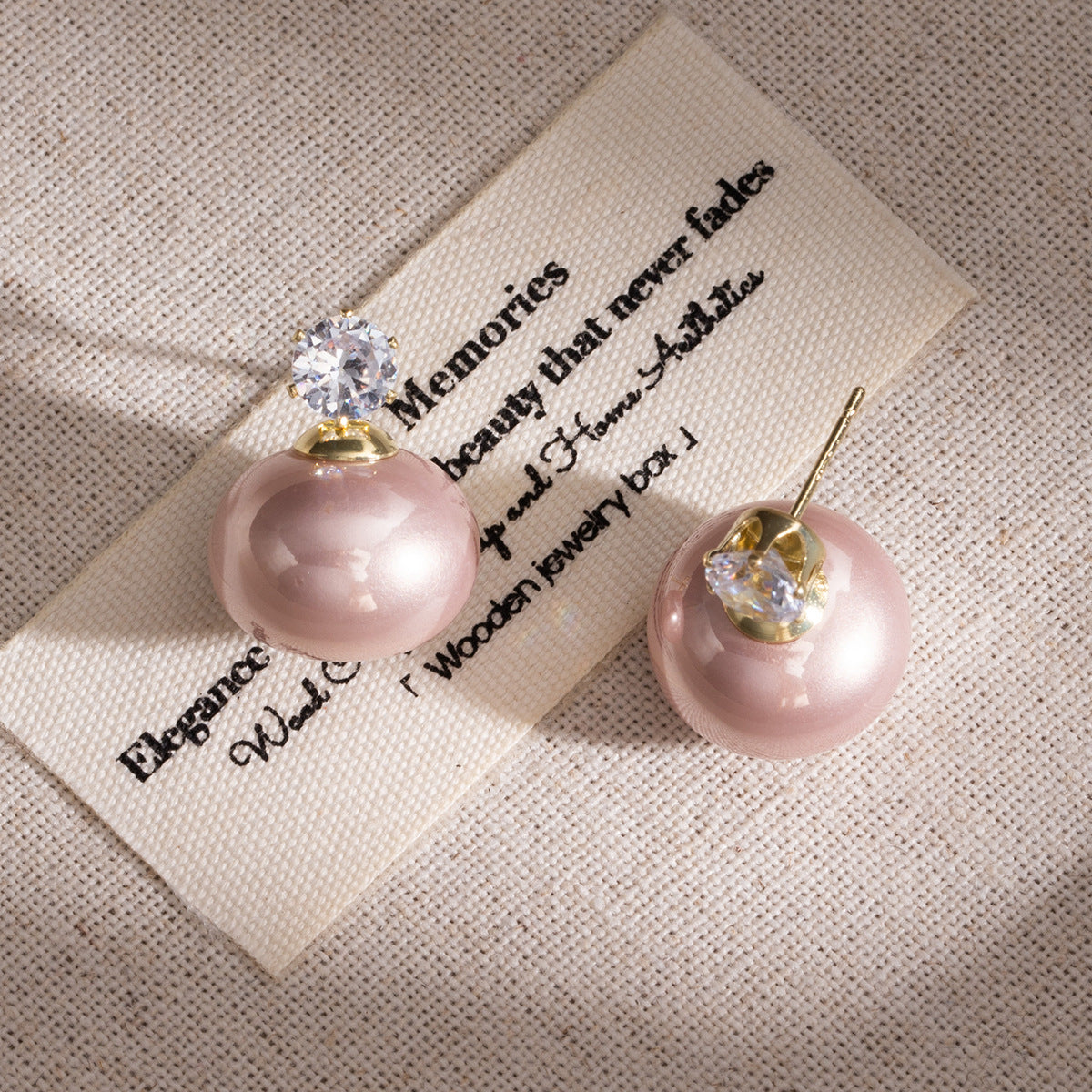 Wholesale Light Pink Pearl Earrings with Diamond