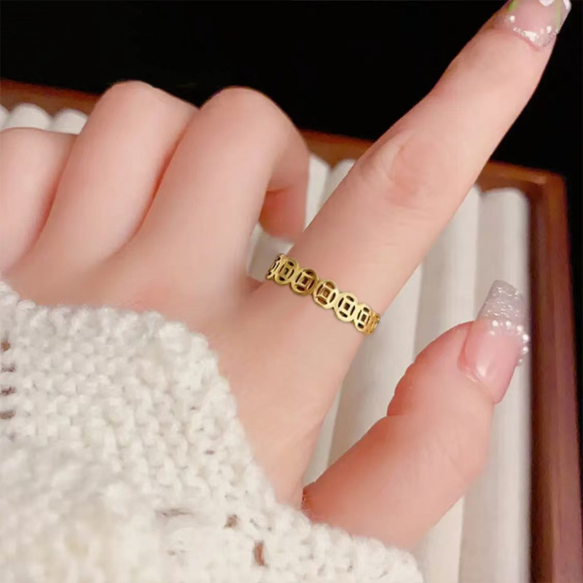 Wholesale  Titanium Steel Copper Ring Retro Lucky More Money Gathering Ring